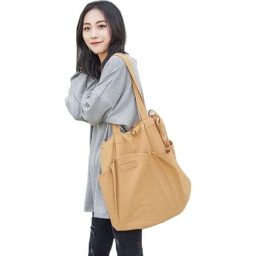 5PCS / LOT Fashion Big Capacity Shopping Bag Canvas Storage Bag Female Students Personality Draw Rope One Shoulder Bag