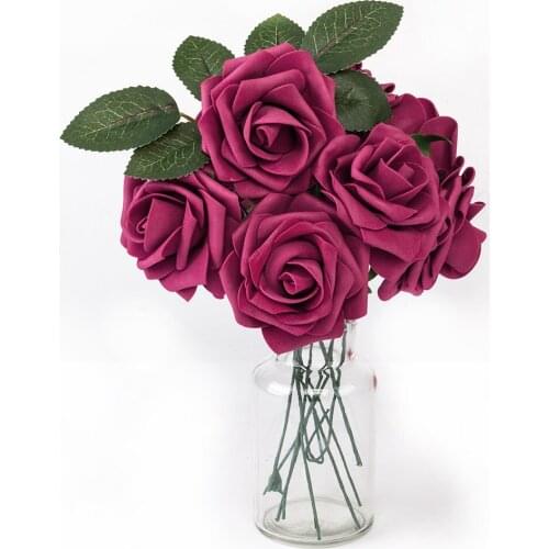 50pcs/lot PE Foam Rose Flower Wine Red 8cm Artificial Pe Foam Rose For Wedding Home Decoration Handmade