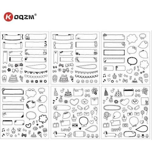 6 Pcs/lot Decorative Black Line Paper Sticker Diy Planner Stickers Scrapbooking Diary Kawaii Stationery School Office Supplies