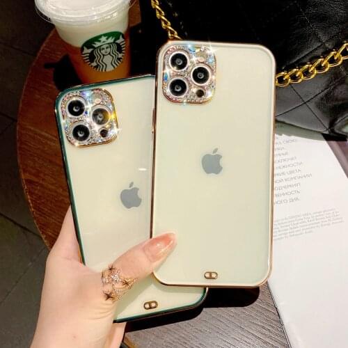 Shinny Glitter Diamond Girls Plating Phone Case for iPhone 11 Pro Max 12 Mini SE 2020 8 7 Plus 10 X Xs Xr Transparent TPU Cover