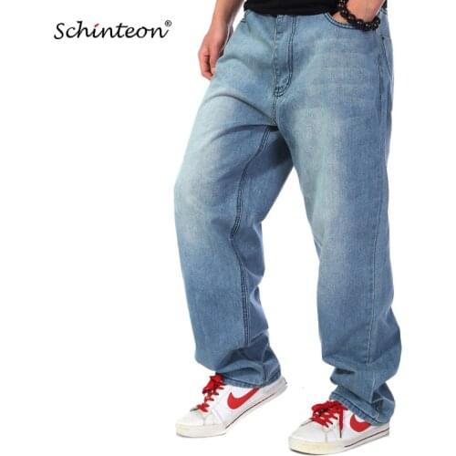 Schinteon Plus Size Men Demin Wide Leg Pants Baggy Loose Casual Hip Hop Streetwear Big Size 46 48 Straight Trousers