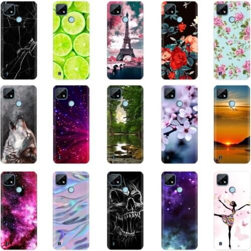 Cover phone case for OPPO Realme C21 Case 6.5'' soft tpu silicone back cover 360 full protective printing clear coque Cat flower
