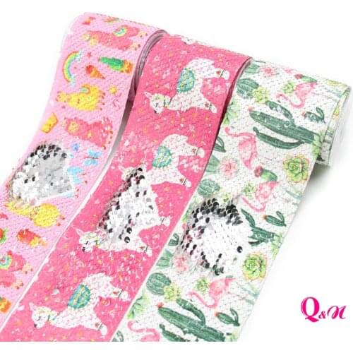 Thistle sequin ribbon 2yards 3inch 75mm Unicorn Alpaca cartoon printing ribbon for DIY Handmade Materials Hairbow Accessories