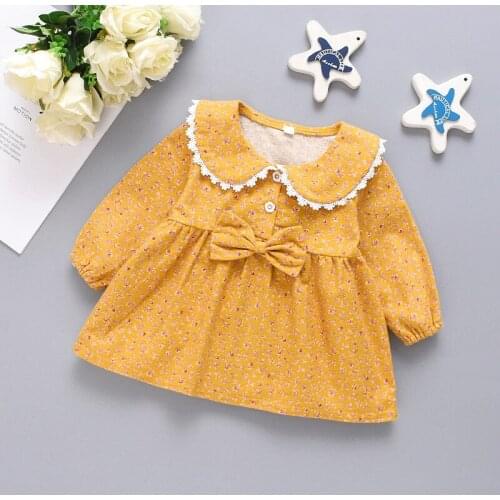 NEW Newborn Infant Baby Girls Kids Winter Dress Kids Long Sleeve Floral Cherry Dot Cotton Bow Dress Outfits Set Clothes for 0-4T