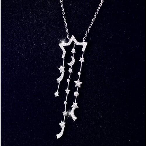 925 Sterling Silver long stars zircon Necklaces & Pendants For Women High Quality Sterling-silver-jewelry