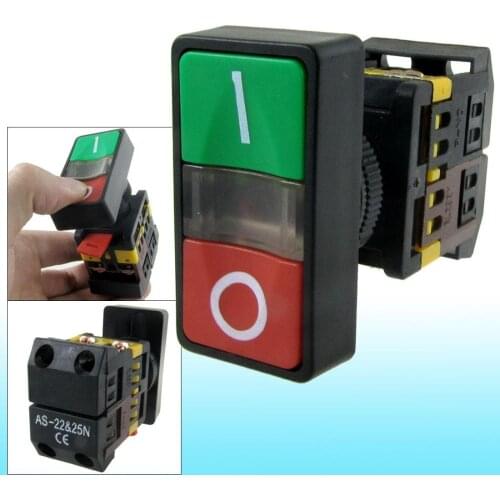 Push Button Switches AC 220V Yellow Light ON-OFF START STOP Momentary Push Button Switch 1 NO 1 NC