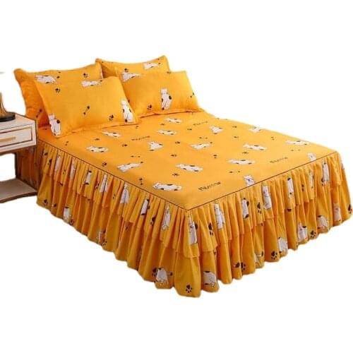 Pure Cotton Bed Skirt Type Bedspread Three Piece Set Simmons Cotton Dust-proof Protective Cover Princess Non Slip Bed Sheet
