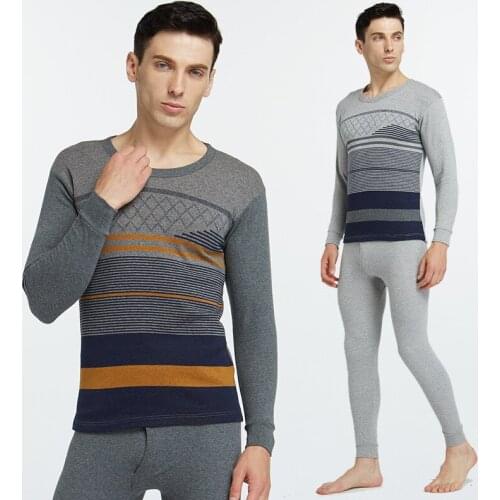 Hot Sale Men Cotton Thermal Plus Size Underwear Hardcover Round Collar Undershirts Jacquardlong Long Johns Suits