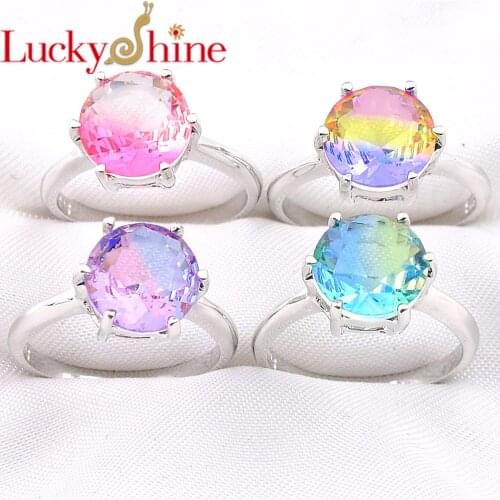LuckyShien Close friend Rings Round Shaped Bi Colored Tourmaline Gems Silver Charm Woman Wedding Gift Rings Accessories