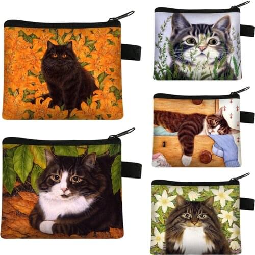 Cute Cat Coin Purse Girl Like Shorthair Cat Print Coin Holder Mini Card Bag Wallet Woman Shopping Coin Bag