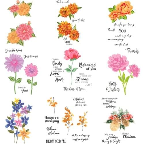 Layered Florals Clear Stamps with Metal Cutting Dies for Diy Scrapbooking Handmade Paper Cards Silicone Transparent Stempels