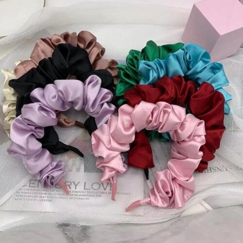 Korean Silk Solid Color Fashion Hair Accessories Simple Design Silk Knot Pleated Satin Wash Face Silk Headband For Women