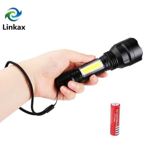 Powerful Tactical Flashlight CREE T6+COB LED Flash Light Waterproof Torch 4-Modes For Camping Hunting Lanterna 18650