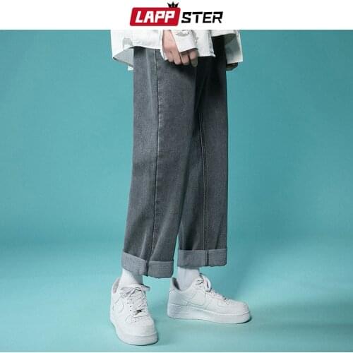 LAPPSTER Men Japanese Streetwear Vintage Denim Pants 2021 Mens Korean Fashion Harajuku Baggy Joggers Male Causal Denim Trousers