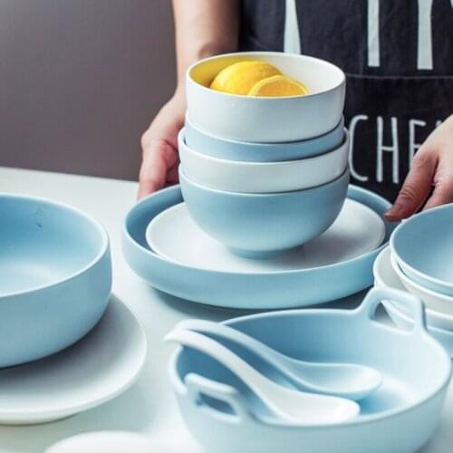 Dinner Plate Set Ceramic Kitchen Plate Breakfast Tableware Set Food Dishes Rice Salad Noodles Bowl Soup Kitchen Tool