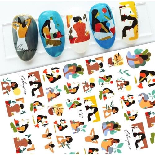 50pcs Abstract Face Painting Girl Women Figure Plant Tree Design Nail Art Adhesive Sticker Decal for Nail Art Decoration