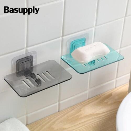 Basupply Wall Mounted Soap Dishes Drain Sponge Rack Kitchen Hanging Shelf Storage Holder Soap Box Bathroom Organizer Accessories