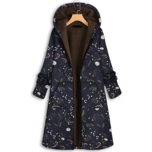 2021 New Winter Cotton Jacket Korean Printed Jacket Plush Thickened Mid-length Cotton Jacket Women Femme Qm