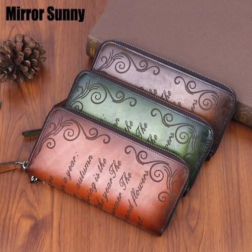 New Arrivals Retro Style Ladies Long Clutch Bag First Layer Cowhide Genuine Leather Wristband Wallet Hand Brushed Color Purse