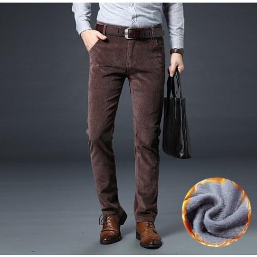 Autumn Winter Newly Fashion Men Jeans Elastic Casual Business Corduroy Pants Vintage Designer Smart Velvet Warm Slim Trousers