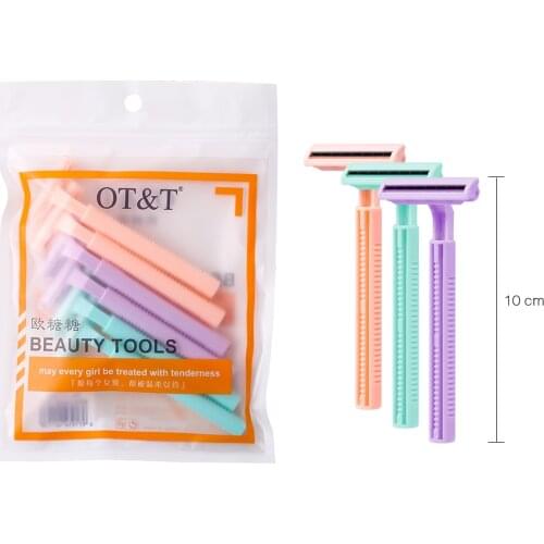 OT&T 6pcs Beauty Shaving Razor Kit Woman Face Body Armpit Bikini Hair Removal 2 Layer Shaving Blade Safety Razor Beauty Tools