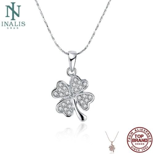 INALIS Tin Alloy Necklaces For Women Lucky Clover Exquisite Pendant Necklace Inlaid Rhinestone Romantic Fashion Jewelry GIft