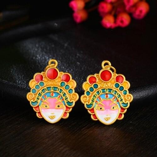 Sand gold plated 3D hard gold heritage ancient law burning blue Chinese wind face pendant Beijing opera flower Dan necklace