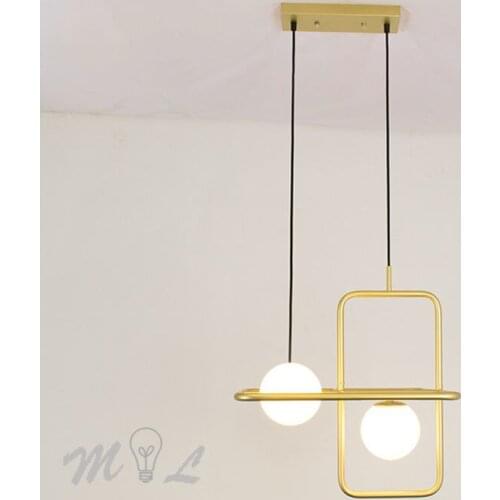Nordic Gold Frame Hanging Lamp Led Glas Pendant Light Loft Home Deco Living Room Suspension Luminaire Kitchen Fixtures Hanglamp