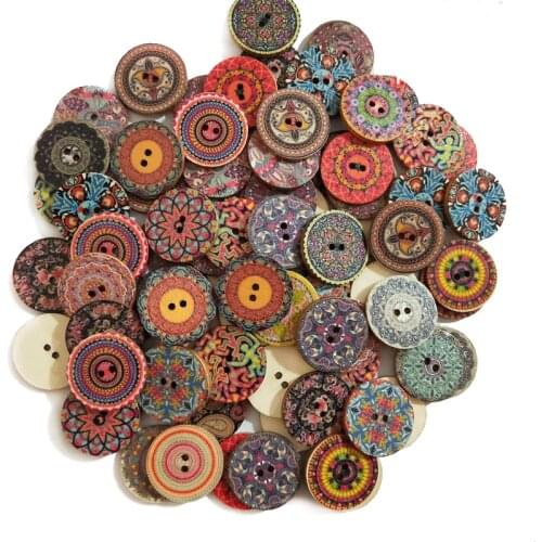 15-25mm 50pcs Retro Wooden Buttons 2 Holes for Handwork Sewing Scrapbook Clothing Button DIY Crafts Accessories Gift Card Decor