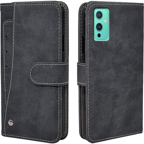 Luxury Wallet Case For OnePlus 9 Pro 9R Case Vintage Flip Leather Business TPU Soft Silicone Cover Fundas Phone Bag