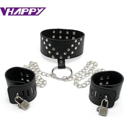 Sex Adult Game Locking Handcuff Sex Neck Collar Slave Bondage Adult Product Sex Toy For Couple Size Adjustable VP-CR003023A-3