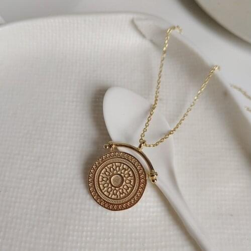 Silvology 925 Sterling Silver Round Funny Necklace Gold Circle Element Pattern 2019 New Fashion Necklace Elegant Jewelry Gifts