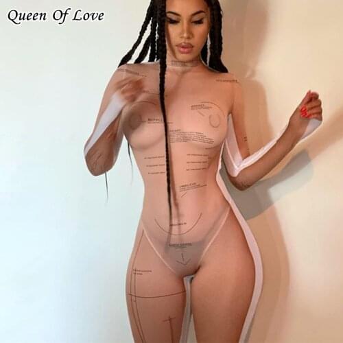 Sexy One Piece Jumpsuits Matching Set 2021 New Autumn Winter Fashion Streetwear Mesh Rompers Womens Jumpsuit Long Pant Y2K
