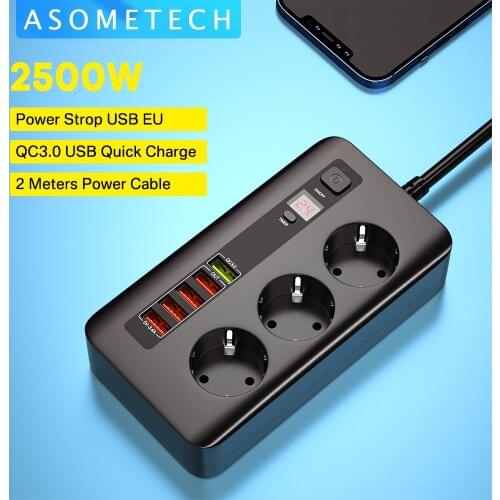 2500W Power Strip 3 EU Outlet Travel Portable Extension Socket With 5 USB Fast Charger Quick Charge For iPhone Macbook Samsung