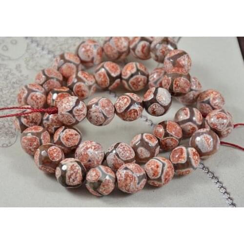 Unique Pearls jewellery Store Tibetan Dzi Faceted Football Dragon Red Agate Gemstone 10mm 15'' Full One Strand LC3-238