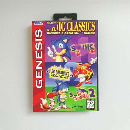 Soniced Classics Includes 3 Great Soniced Games! - USA Cover With Retail Box 16 Bit MD Game Card for Sega Megadrive Genesis