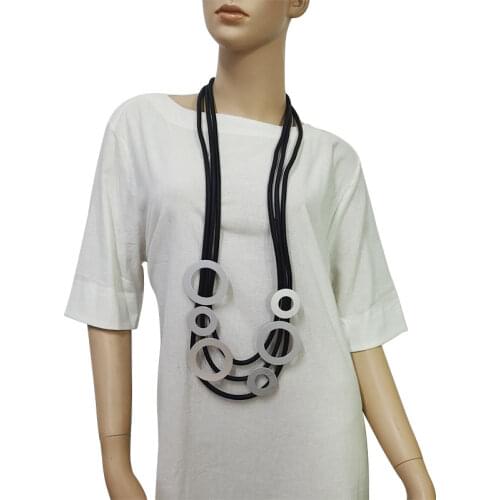 YD&YDBZ Multi-layer Big Circle Long Necklace Women Exaggerated Leather Rubber Pendant Necklaces Punk Style Clothes Decoration