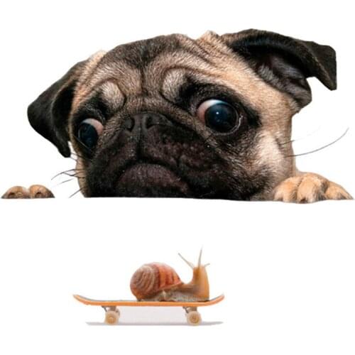 Funny 3D Pug Dogs Watch Snail Car Window Decal Cute Pet Puppy Laptop Sticker PVC Sticker car Decor Accessaries