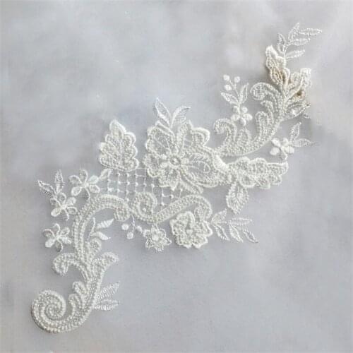 Pearls Collar Patch Flower-Fabric Bridal-Dress Applique Sewing Embroidered Lace Wedding Dress Veill Accessories