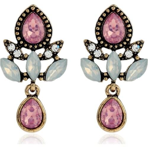 CRLEY Romantic Tear Drop Earrings Women Crystal Rhinestone Handmade Purple Pink Christmas European Glower Earrings Jewelry Gift