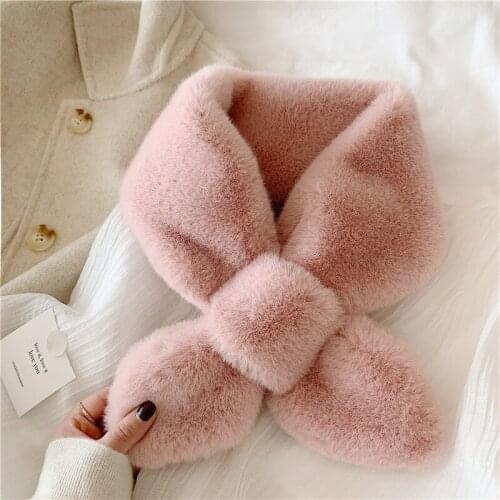 Winter Scarf For Women Neck Soft Faux Fur Scarves Thicken Warm Female Girls Cross Solid Color Scarfs