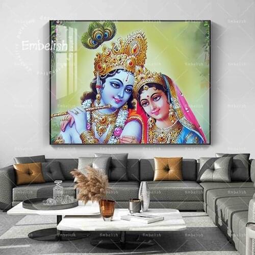 1 Pieces Lord Radha Krishna God Pictures For Living Room Artworks Modern Home Decor Pictures Office HD Spray On Canvas Paintings