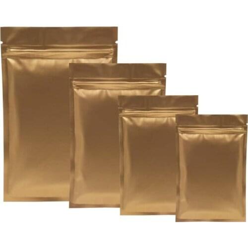 100pcs Gold Color Flat Type Ziplock Aluminum Bag , Food Grocery Packaging Bag Wedding Birthday Gift Bag J10008