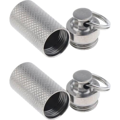 2× Portable Waterproof Pocket Outdoor Survival Pill Box Container Fob Capsule Seal Bottle Stainless Steel Keychain Keyring