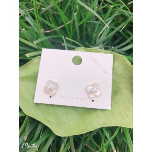 S925 Silver Ear Needle Stud Earrings Minimalist Fresh Water Shell Flowe Brass14kGold South Korea Jewelry for Women HYACINTH 2021