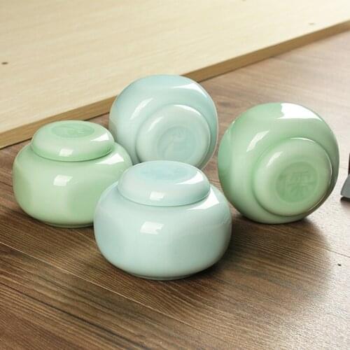 210ml Celadon tea caddy mini 50g pu'er tank ceramic seal storage jar Small tea