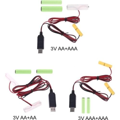 2in1 5V USB to 3V Dual LR6 LR03 Battery Power Supply Cable Replace 2x 1.5V AA AAA Battery Eliminator for LED Light Toys Luminara