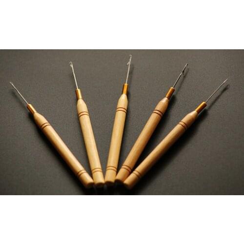 48 pieces per lot, Micro Ring Hair Extension Bamboo handle Pulling Needle Threader Feather Hook Tool