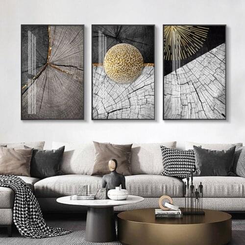 Abstract Gold and Black Wood Grain Annual Rings Nordic Posters Canvas Painting Wall Art Print Picture Living Room Home Decor