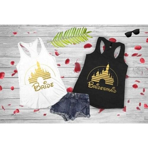 Glitter Fairy Tale Castle wedding Bride Bridesmaid t shirts tanks tops maid of honor vests Bachelor party singlets favors
